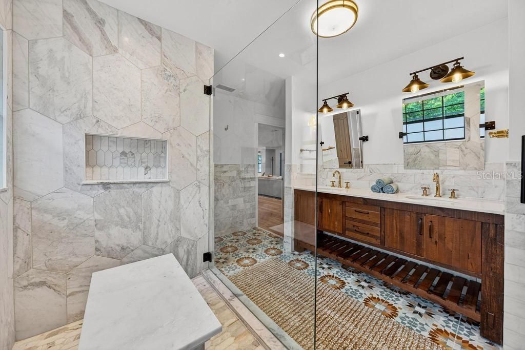 Bathroom, Glass Shower, Interior, Marble Walls