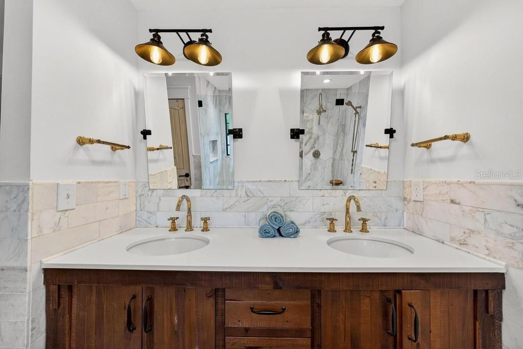 Bathroom, Dual Sink Vanities, Interior, Marble Walls