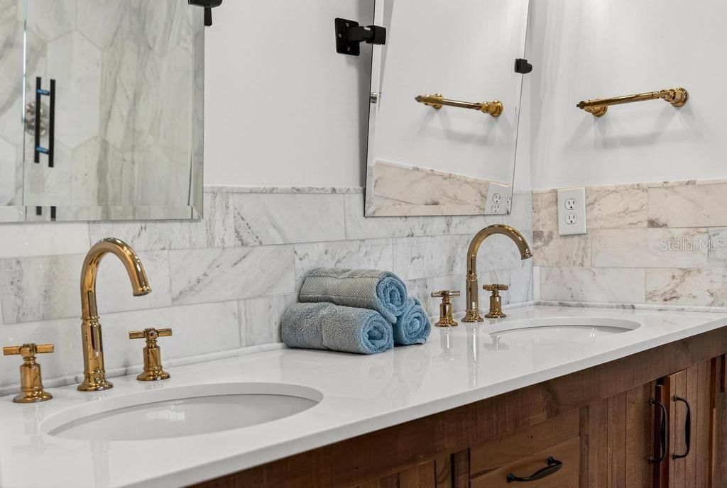 Bathroom, Dual Sink Vanities, Interior, Marble Walls