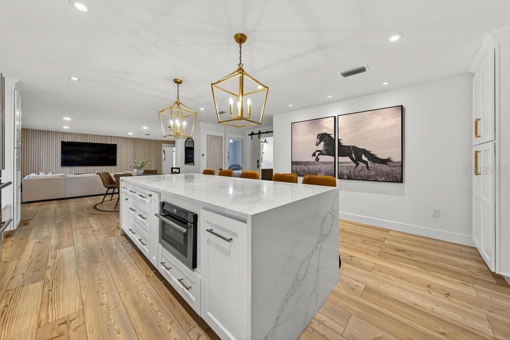 Interior, Kitchen, Pendant Lights, Recessed Lighting, Wood Texture Flooring