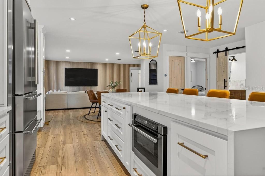 Interior, Kitchen, Living room, Pendant Lights, Recessed Lighting, Stainless Steel Appliances, Wood Texture Flooring