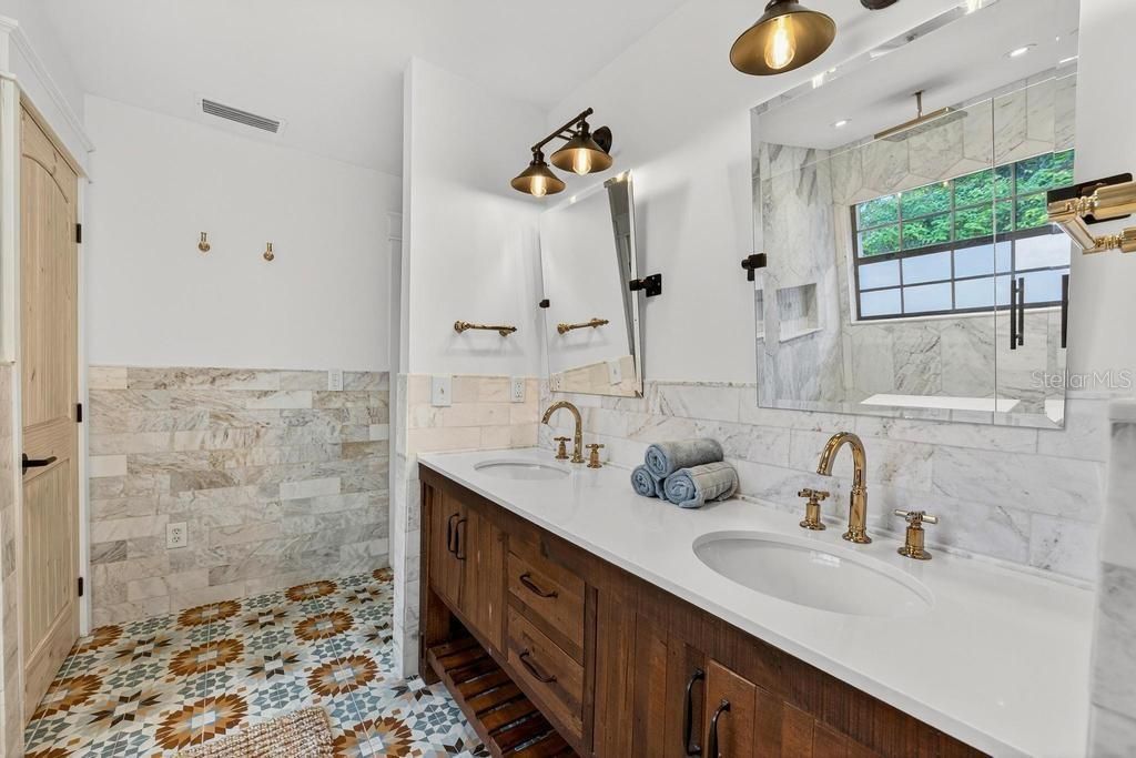 Bathroom, Dual Sink Vanities, Interior, Marble Walls