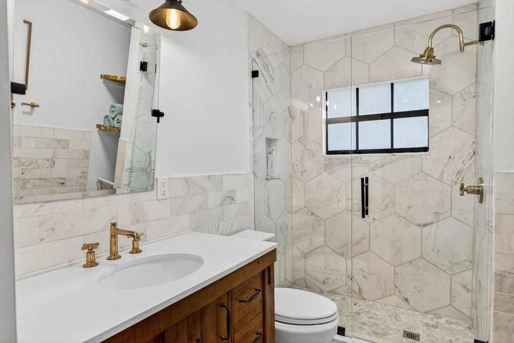 Bathroom, Glass Shower, Interior, Marble Walls