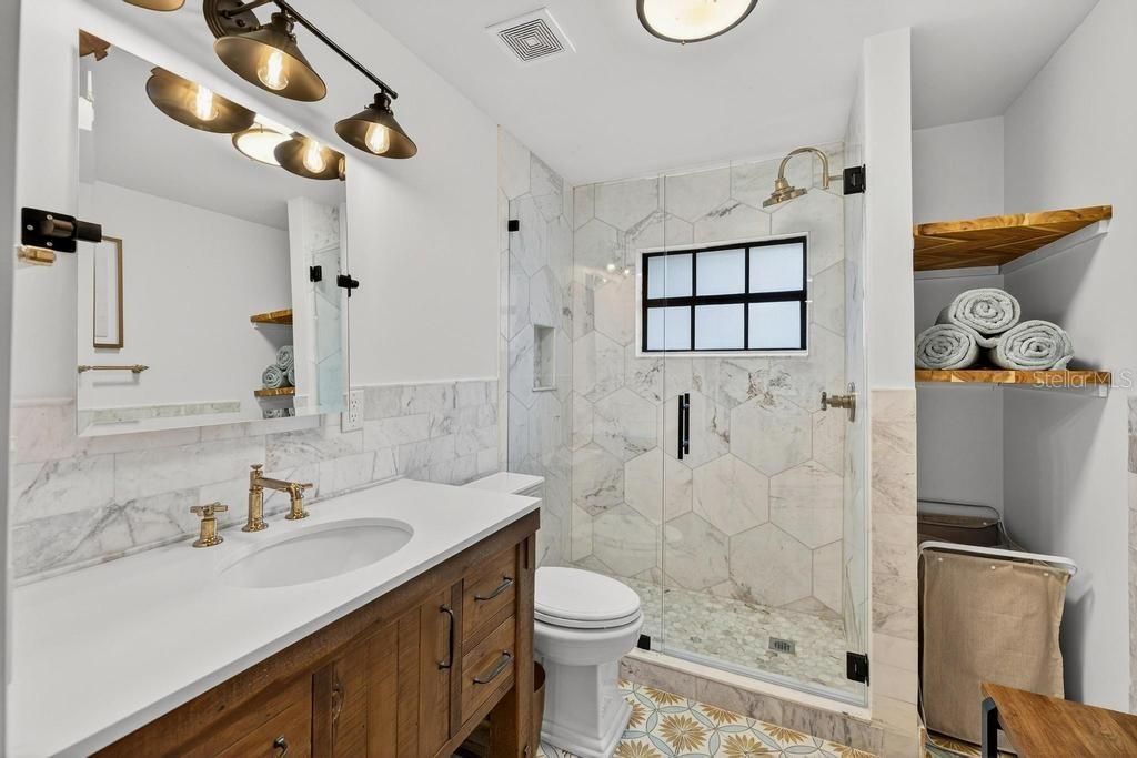 Bathroom, Glass Shower, Interior, Marble Walls