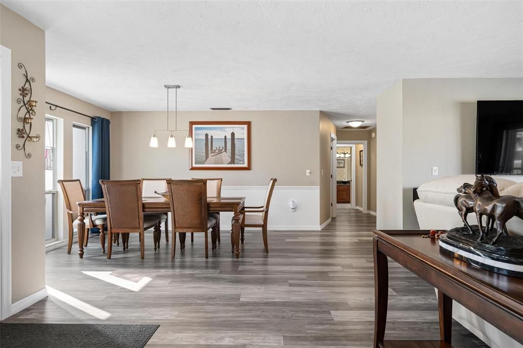 Dining room, Interior, Pendant Lights, Wood Texture Flooring