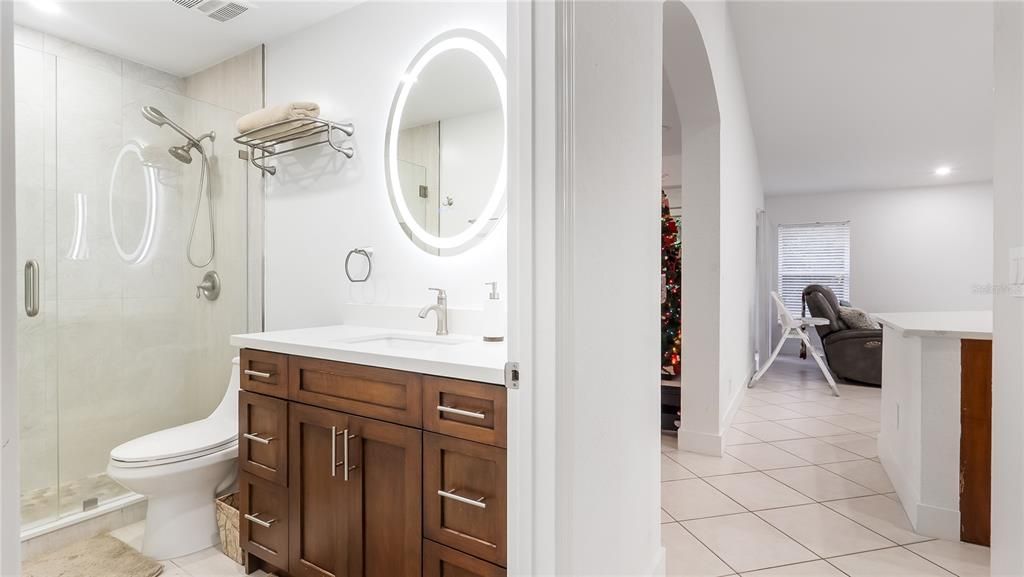 Bathroom, Glass Shower, Interior, Recessed Lighting