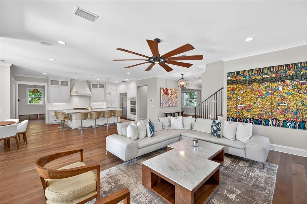 Dining room, Interior, Kitchen, Living room, Pendant Lights, Recessed Lighting, Wood Texture Flooring