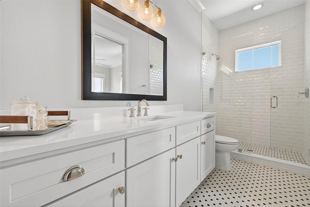 Bathroom, Dual Sink Vanities, Glass Shower, Interior, Recessed Lighting