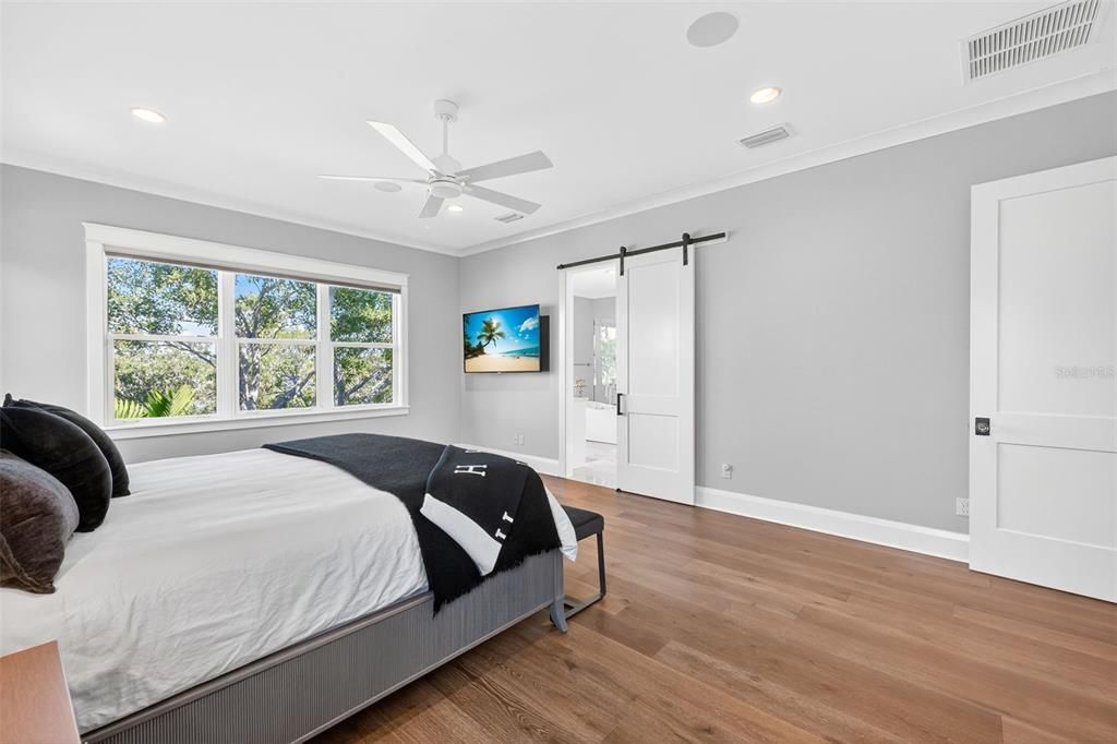 Bedroom, Interior, Recessed Lighting, Wood Texture Flooring