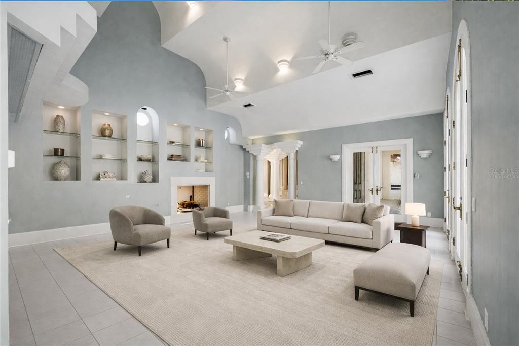 Fireplace, Interior, Living room, Pendant Lights, Recessed Lighting