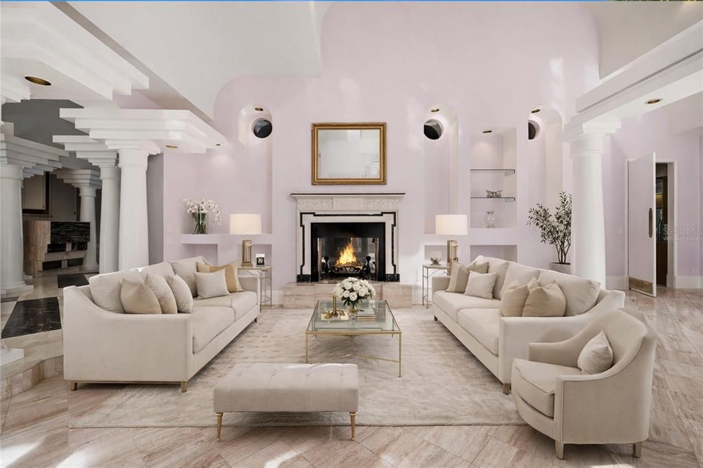 Fireplace, Interior, Living room, Pendant Lights, Recessed Lighting