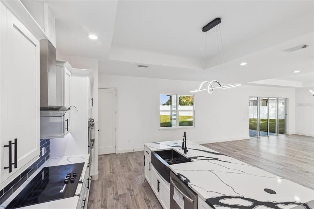Interior, Kitchen, Pendant Lights, Recessed Lighting, Wood Texture Flooring
