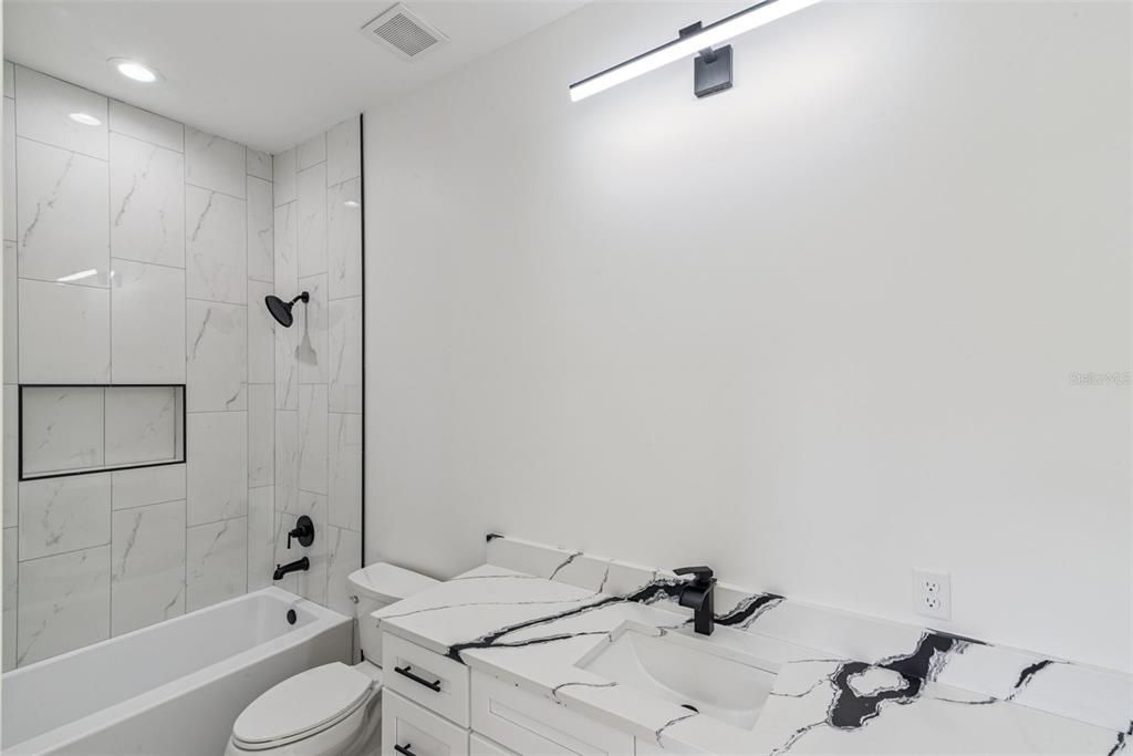 Bathroom, Interior, Marble Walls, Recessed Lighting