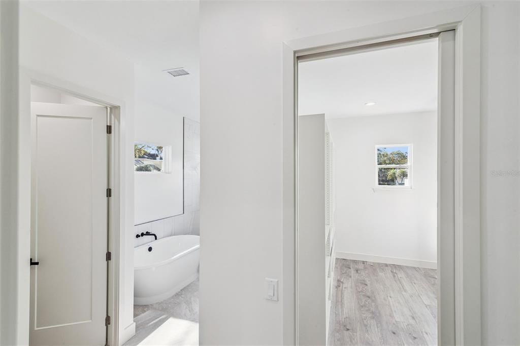 Bathroom, Interior, Recessed Lighting, Wood Texture Flooring