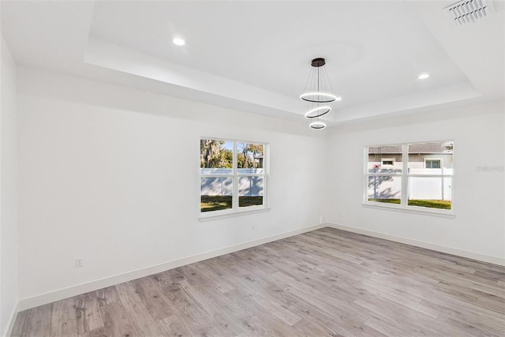 Empty room, Interior, Pendant Lights, Recessed Lighting, Wood Texture Flooring
