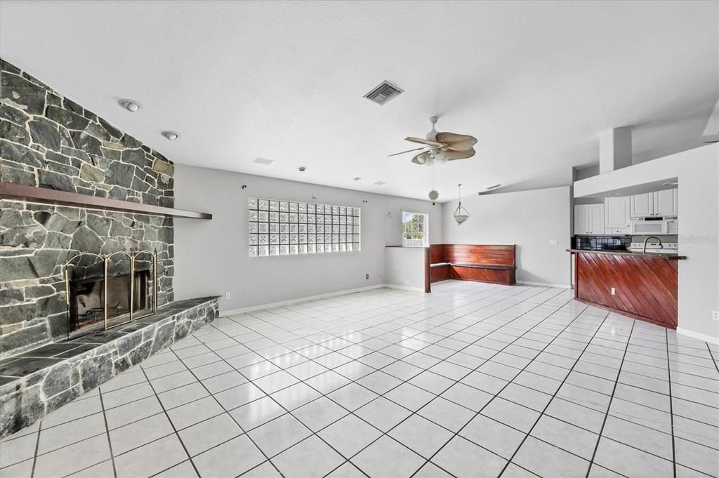 Empty room, Fireplace, Interior, Recessed Lighting