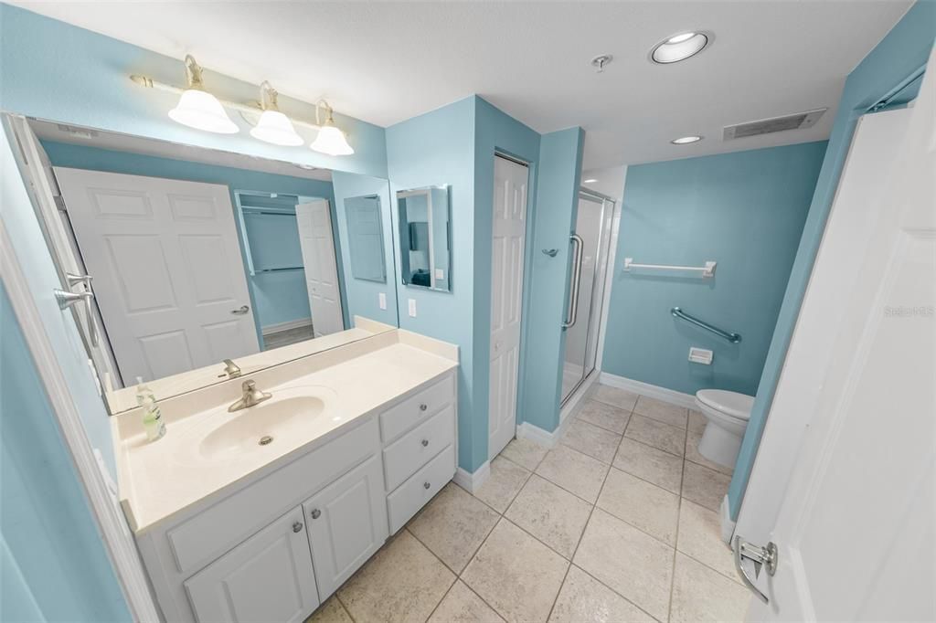 Bathroom, Dual Sink Vanities, Glass Shower, Interior, Recessed Lighting