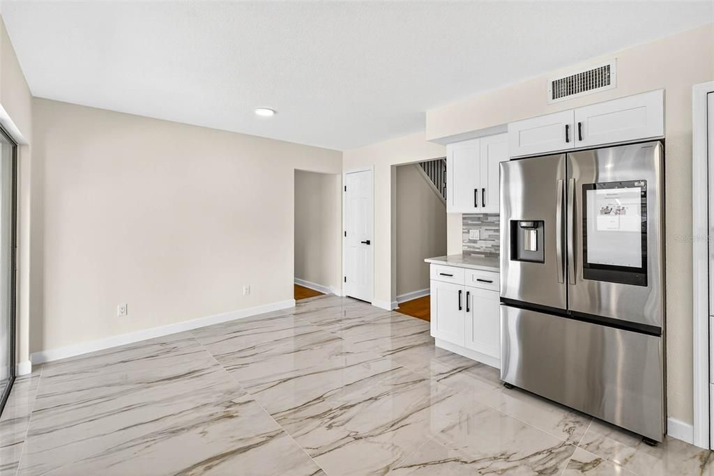 Interior, Kitchen, Marble, Recessed Lighting, Stainless Steel Appliances