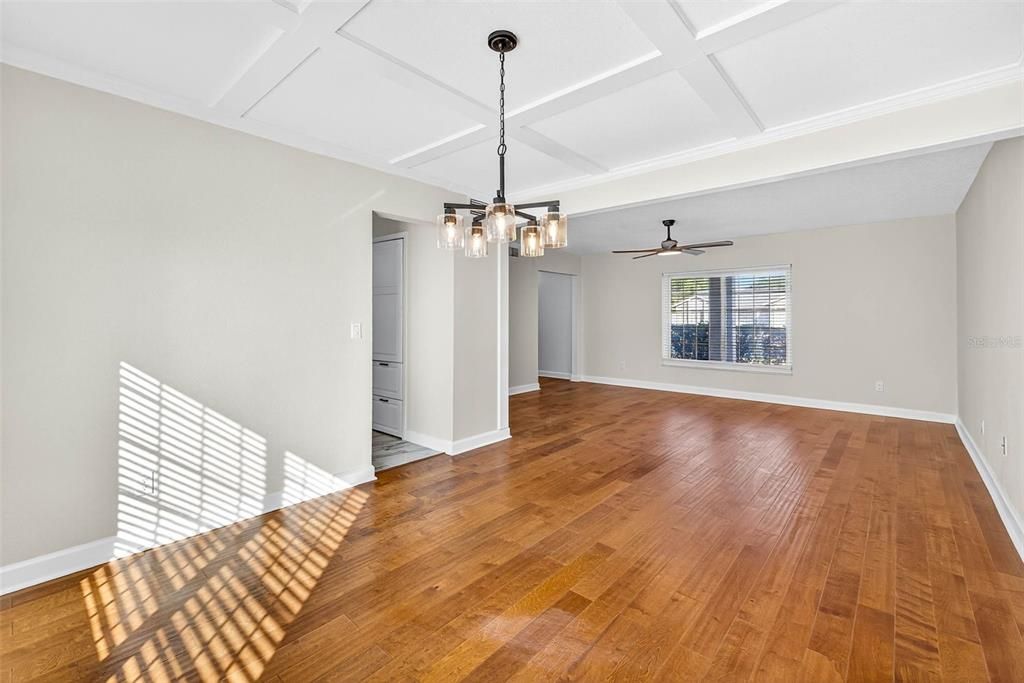 Empty room, Interior, Pendant Lights, Wood Texture Flooring