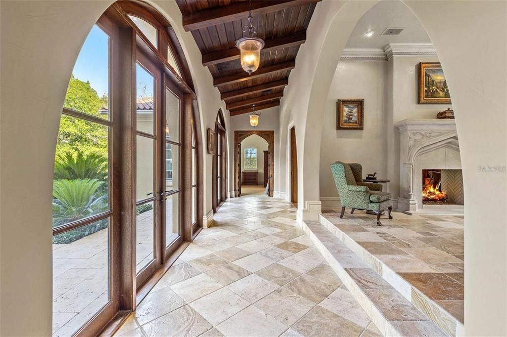 Fireplace, Interior, Recessed Lighting, Wooden Beams, Wooden Ceilings