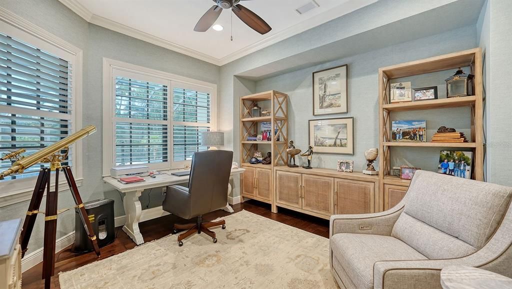 Home Office, Interior, Recessed Lighting, Wood Texture Flooring