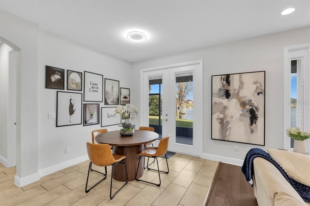 Dining room, Interior, Recessed Lighting, Wood Texture Flooring