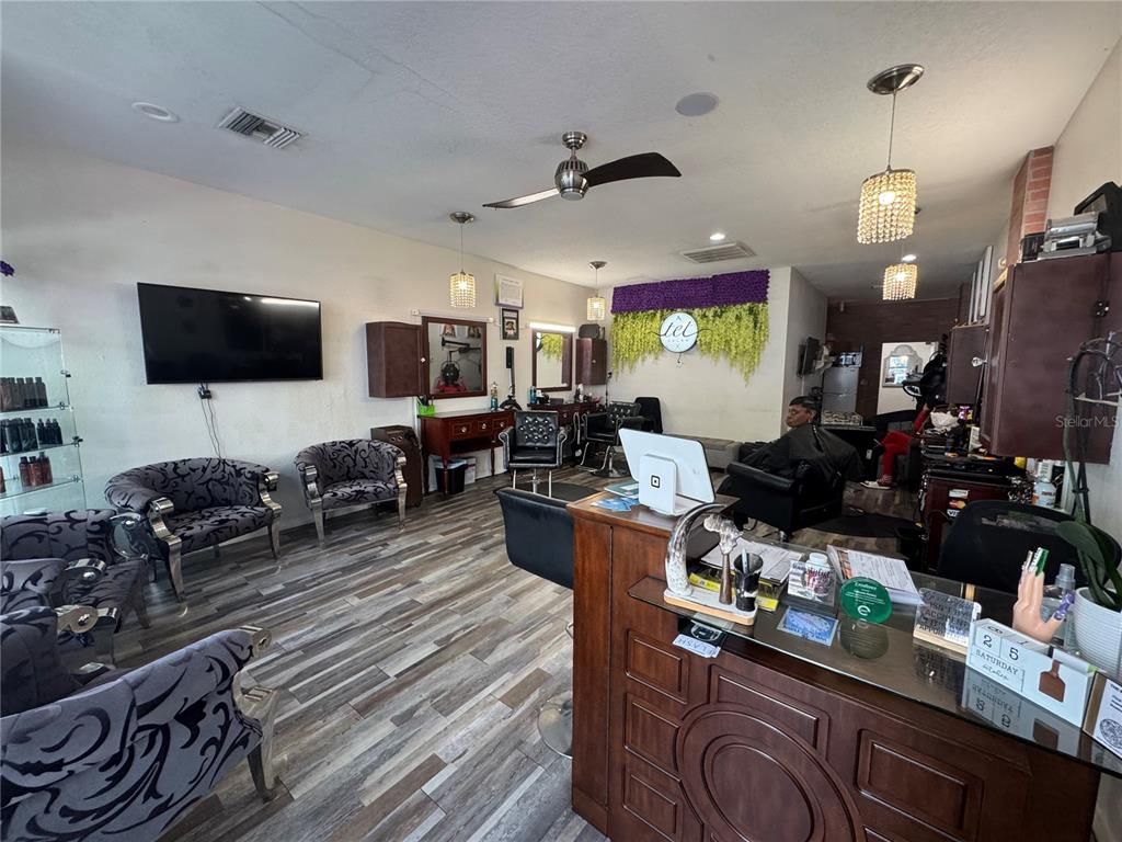 Home Office, Interior, Living room, Pendant Lights, Wood Texture Flooring