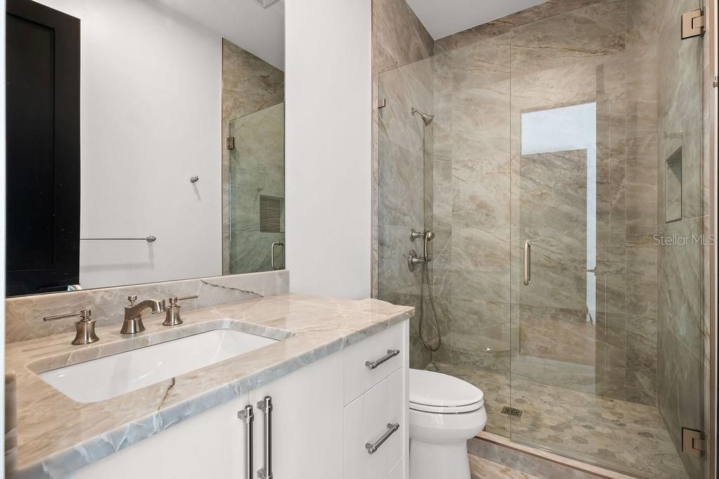 Bathroom, Glass Shower, Interior, Marble Walls