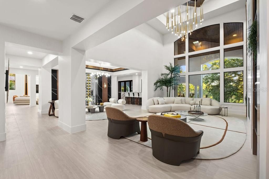 Interior, Living room, Pendant Lights, Recessed Lighting, Wood Texture Flooring