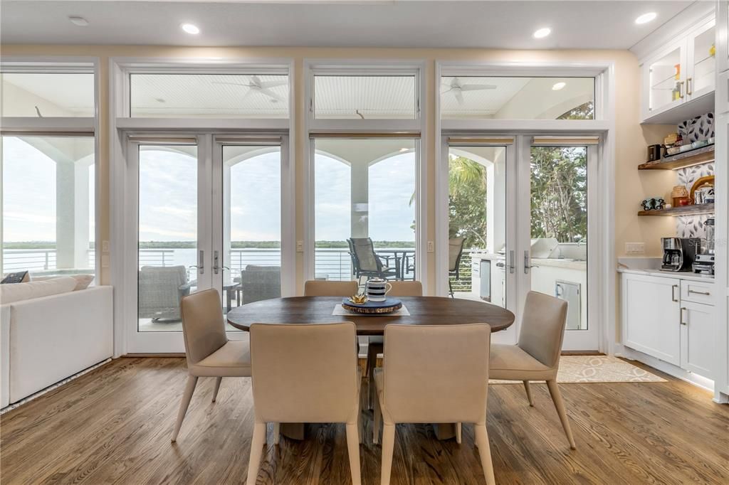 Dining room, Interior, Recessed Lighting, Water, Wood Texture Flooring