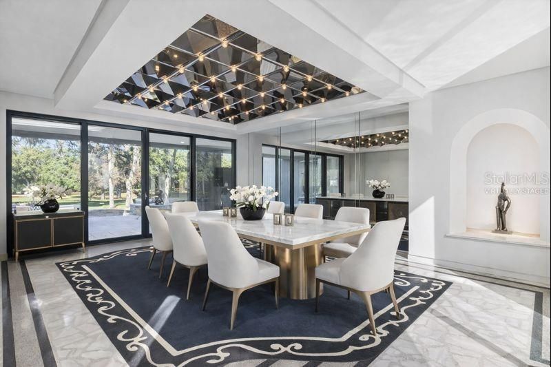 Dining room, Interior, Marble, Pendant Lights