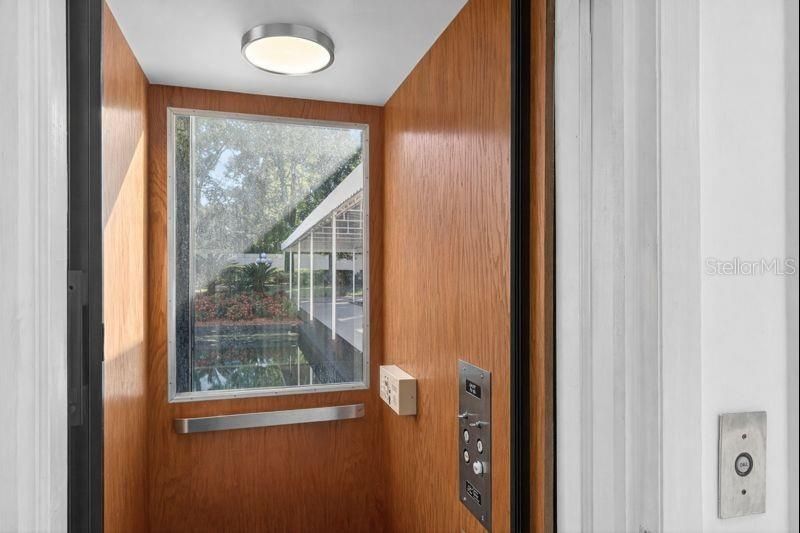 Elevator, Interior, Wooden Walls