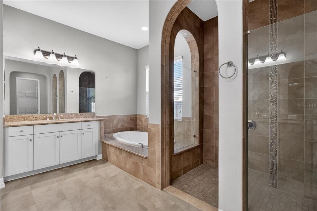 Bathroom, Dual Sink Vanities, Glass Shower, Interior, Recessed Lighting