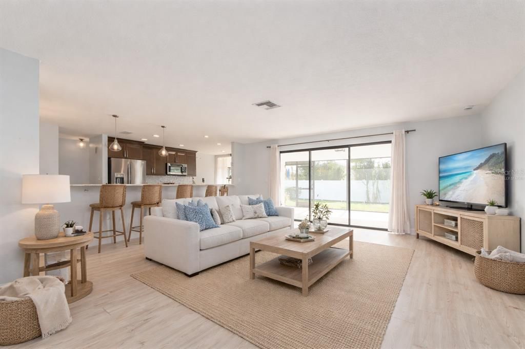 Interior, Kitchen, Living room, Pendant Lights, Recessed Lighting, Stainless Steel Appliances, Wood Texture Flooring