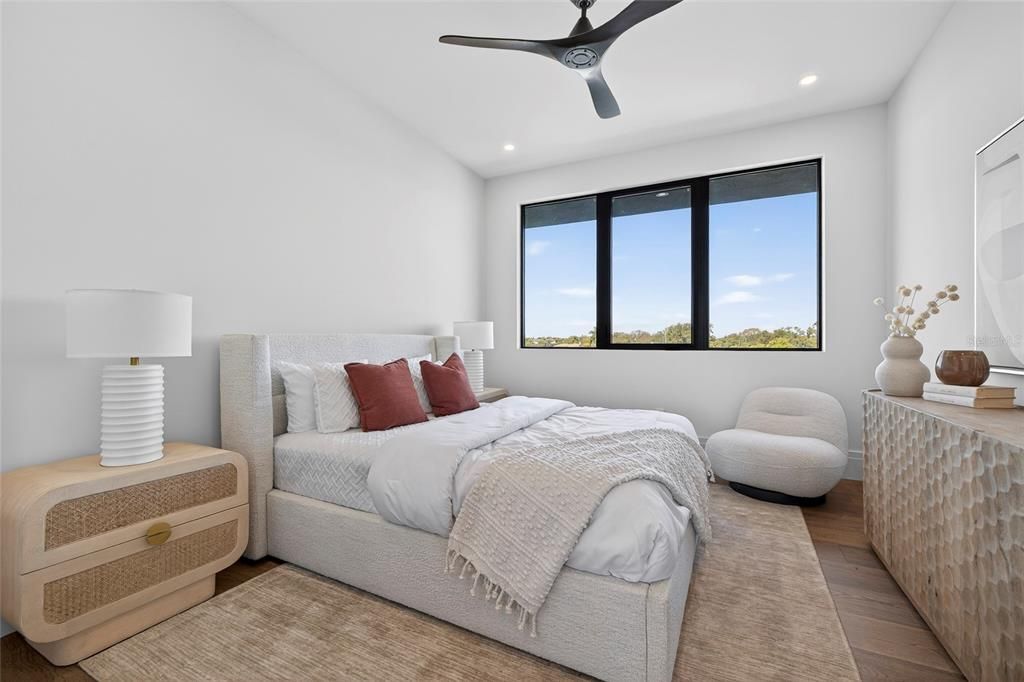 Bedroom, Interior, Recessed Lighting, Wood Texture Flooring