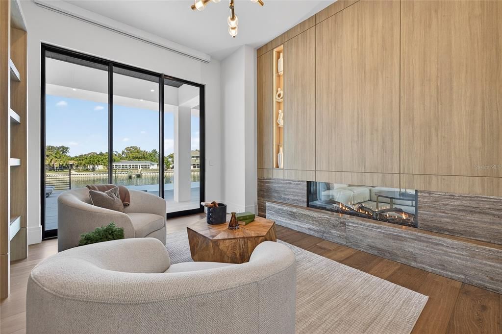 Fireplace, Interior, Living room, Water, Wood Texture Flooring