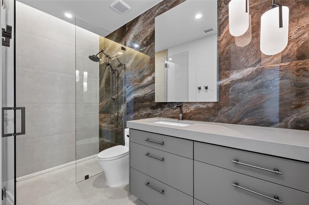 Bathroom, Glass Shower, Interior, Recessed Lighting