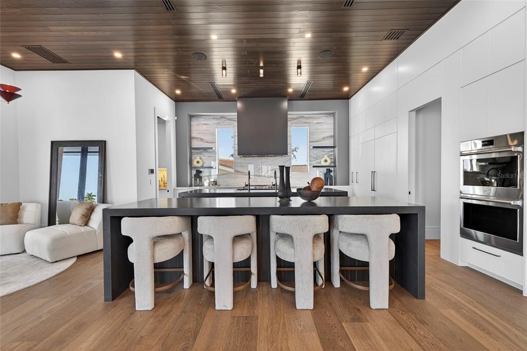 Interior, Kitchen, Recessed Lighting, Stainless Steel Appliances, Wooden Ceilings, Wood Texture Flooring