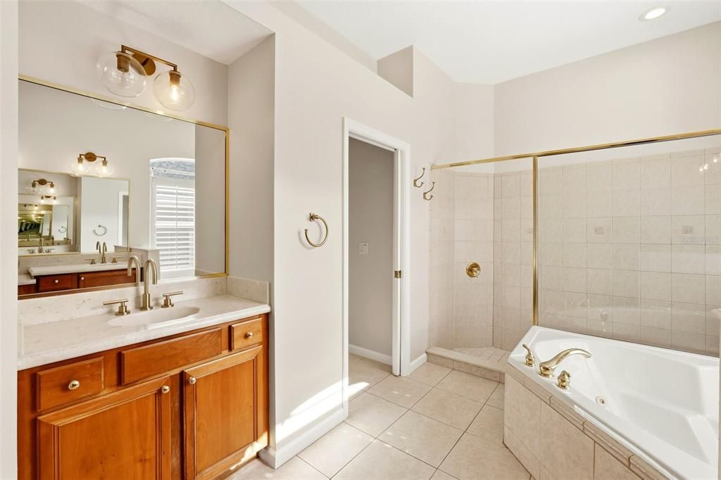 Bathroom, Dual Sink Vanities, Glass Shower, Interior, Recessed Lighting