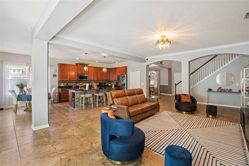 Dining room, Interior, Kitchen, Living room, Pendant Lights, Recessed Lighting, Stainless Steel Appliances