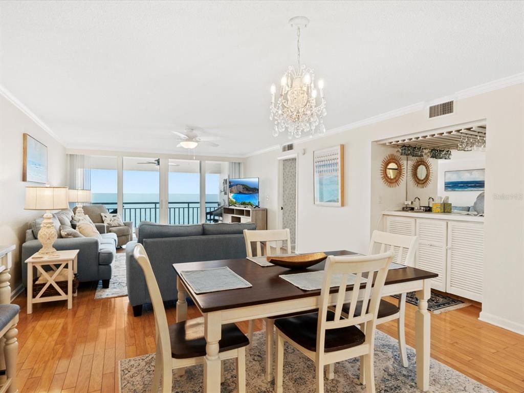 Chandelier, Dining room, Interior, Living room, Water, Wood Texture Flooring