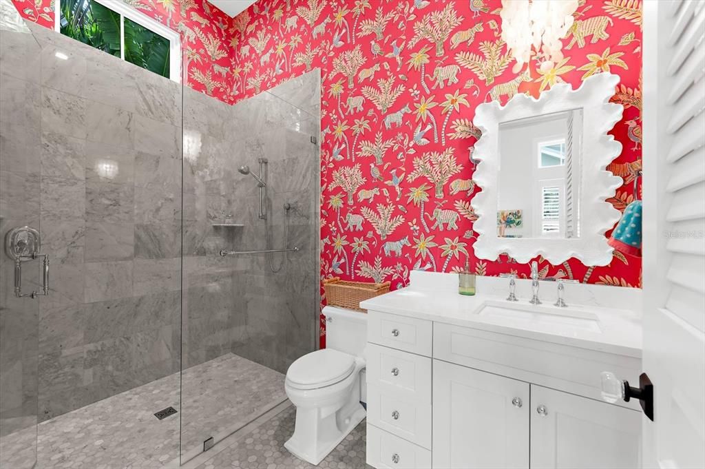 Bathroom, Glass Shower, Interior, Marble Walls