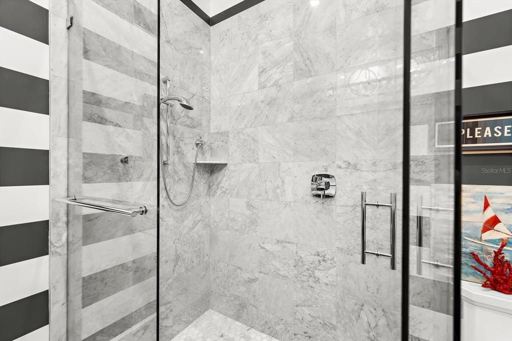 Bathroom, Glass Shower, Interior, Marble Walls