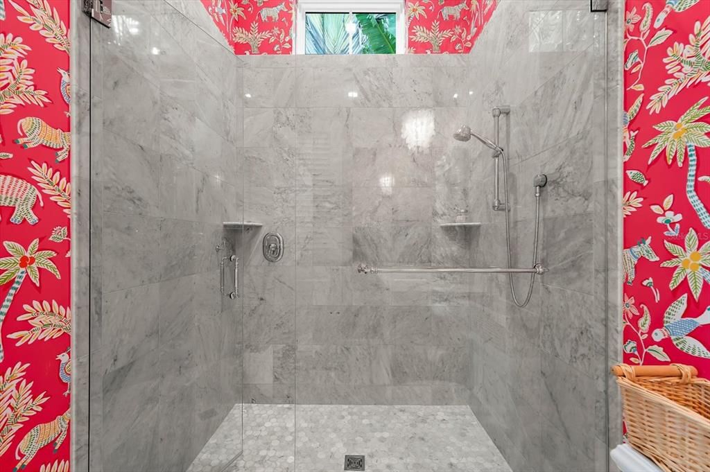 Bathroom, Glass Shower, Interior, Marble Walls