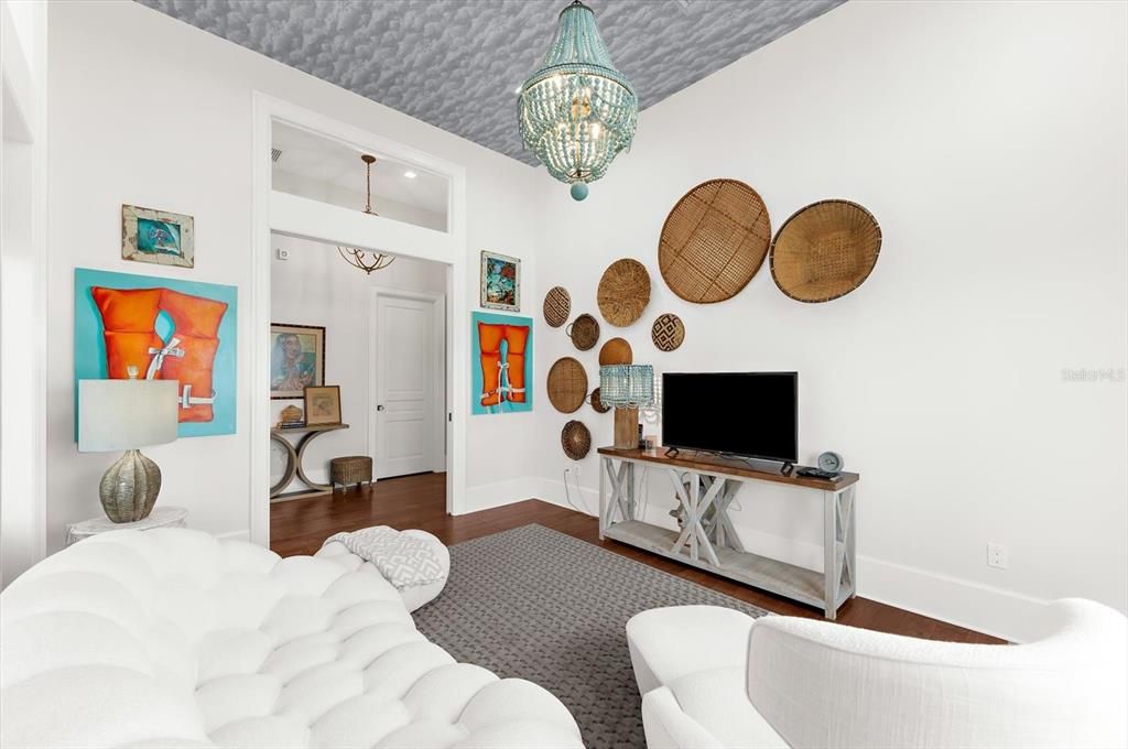 Chandelier, Interior, Living room, Wood Texture Flooring