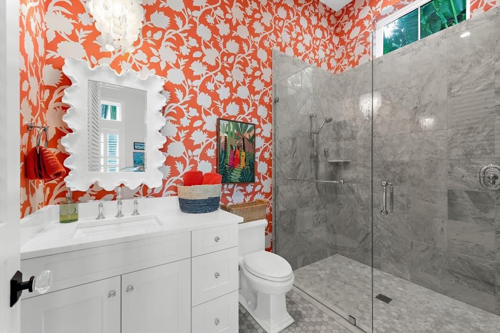 Bathroom, Glass Shower, Interior, Marble Walls