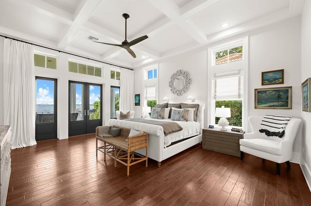 Bedroom, Interior, Recessed Lighting, Water, Wood Texture Flooring