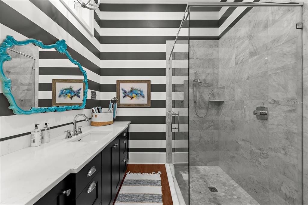 Bathroom, Glass Shower, Interior, Marble Walls