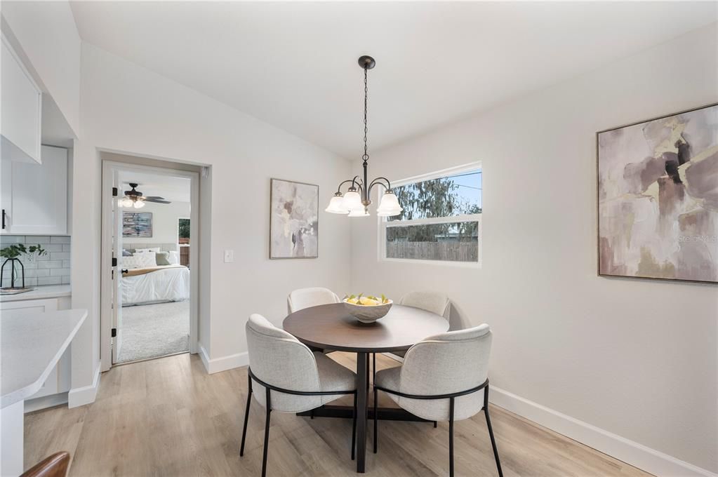 Bedroom, Dining room, Interior, Pendant Lights, Wood Texture Flooring