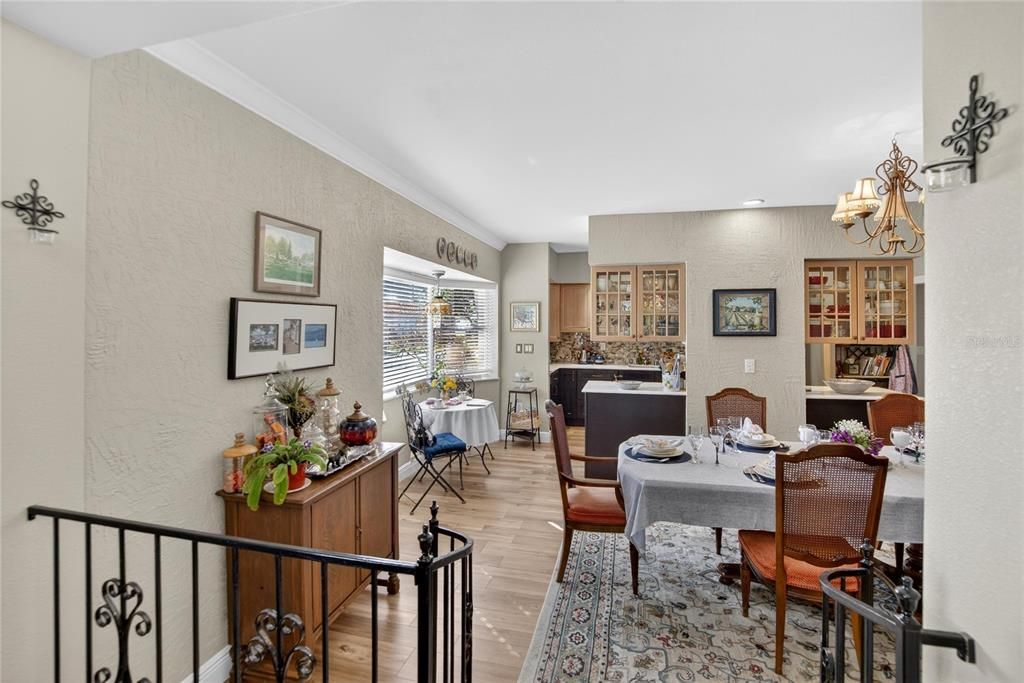 Dining room, Interior, Living room, Recessed Lighting, Wood Texture Flooring